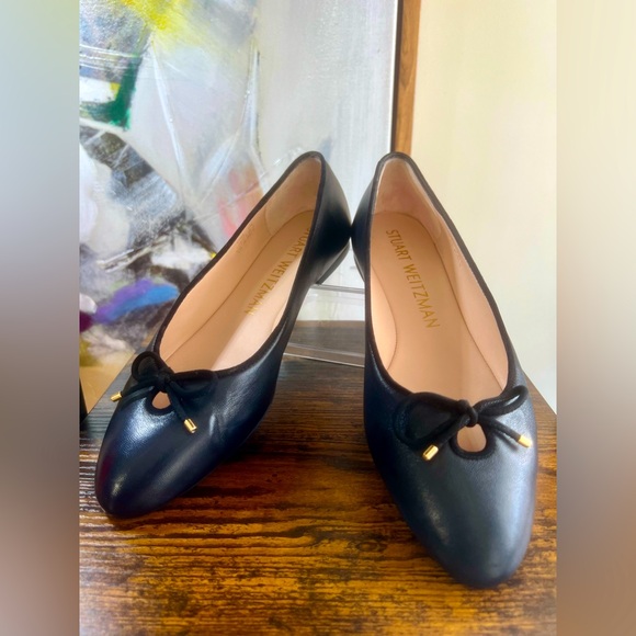 Stuart Weitzman Gabby BOW Ballet Flats Black Leather - Picture 2 of 3